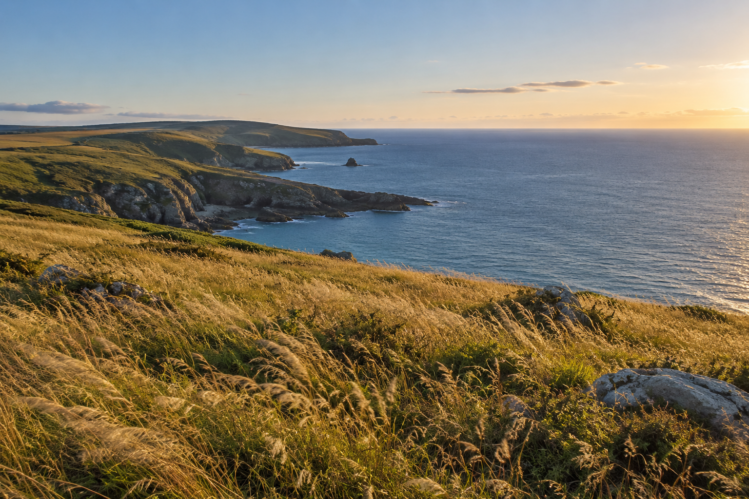 A quiet coastal headland in afternoon light